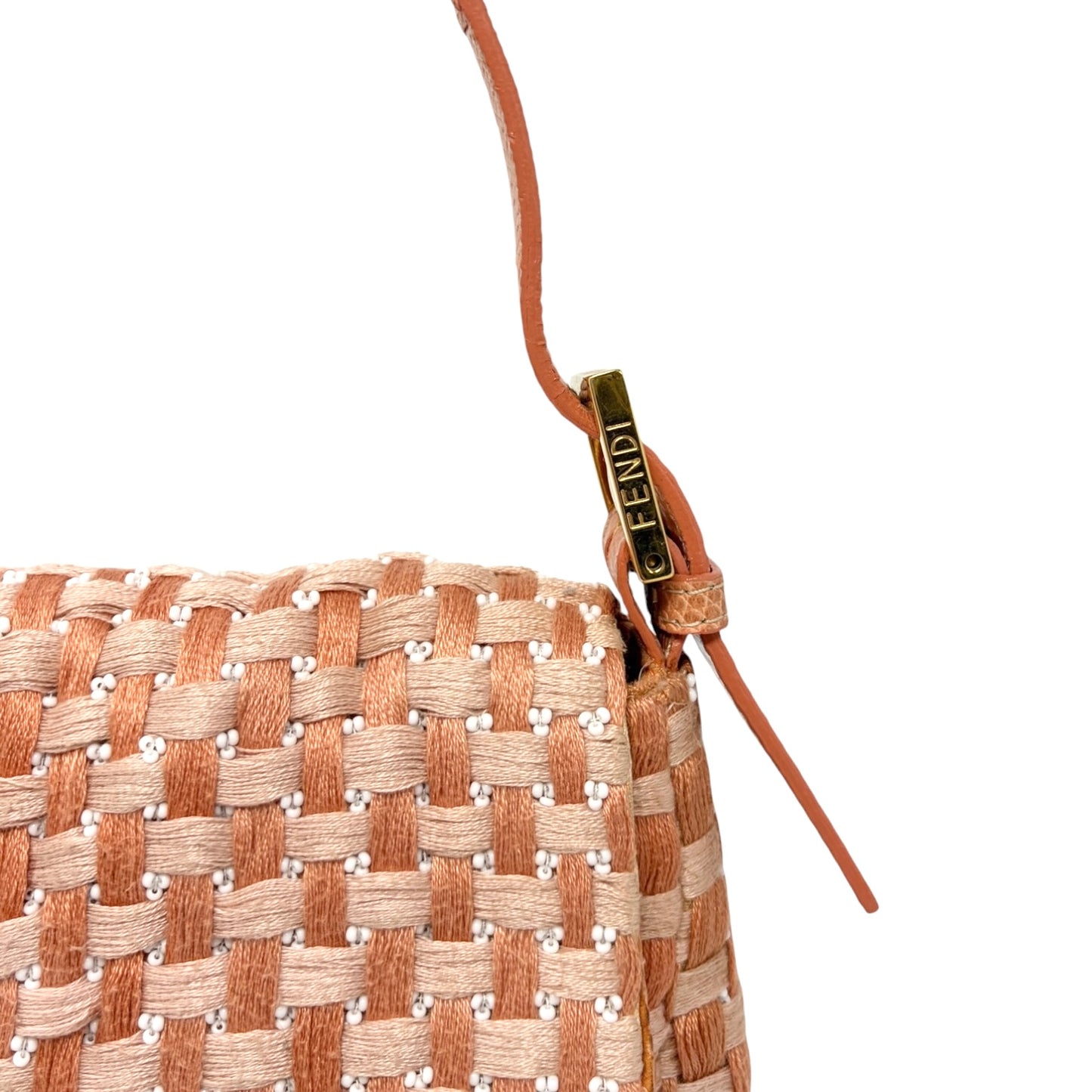 [Exclusive] FENDI Vintage FF Mamma Baguette Braided Beads Bag Orange 800298