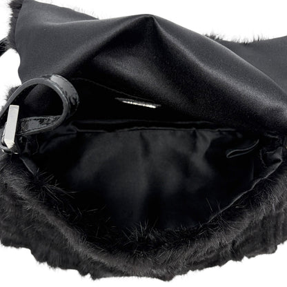 [Exclusive] FENDI Vintage Zucca Monogram Fur Mamma Baguette Bag Black 800296