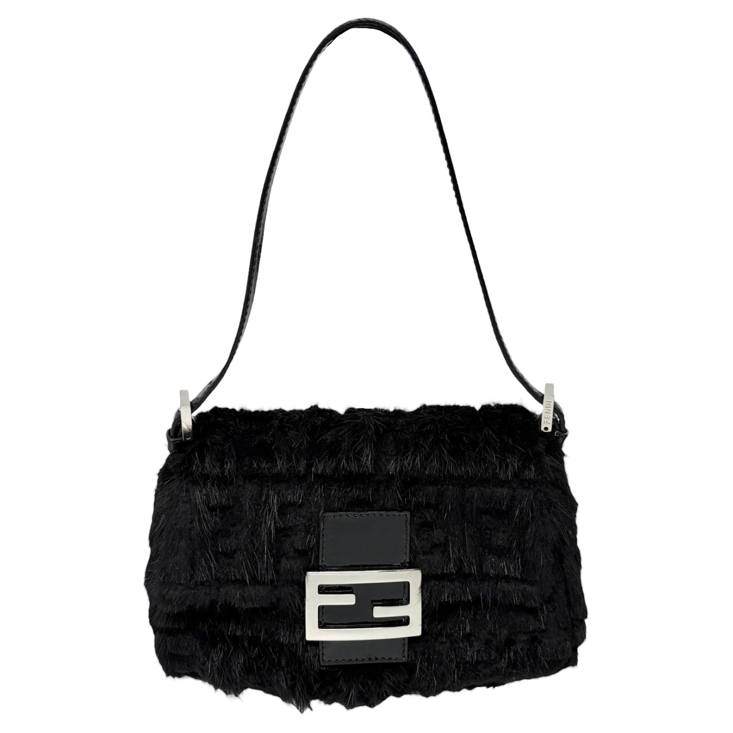 [Exclusive] FENDI Vintage Zucca Monogram Fur Mamma Baguette Bag Black 800296