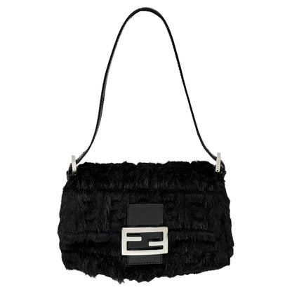 [Exclusive] FENDI Vintage Zucca Monogram Fur Mamma Baguette Bag Black 800296