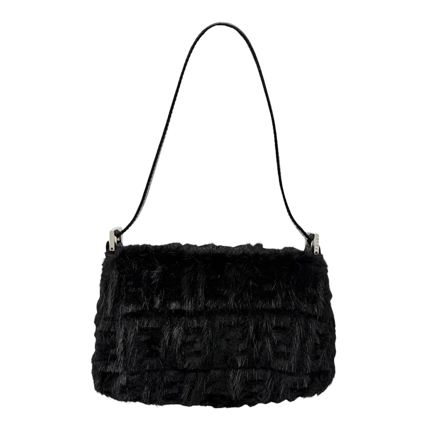 [Exclusive] FENDI Vintage Zucca Monogram Fur Mamma Baguette Bag Black 800296