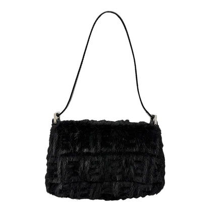 [Exclusive] FENDI Vintage Zucca Monogram Fur Mamma Baguette Bag Black 800296