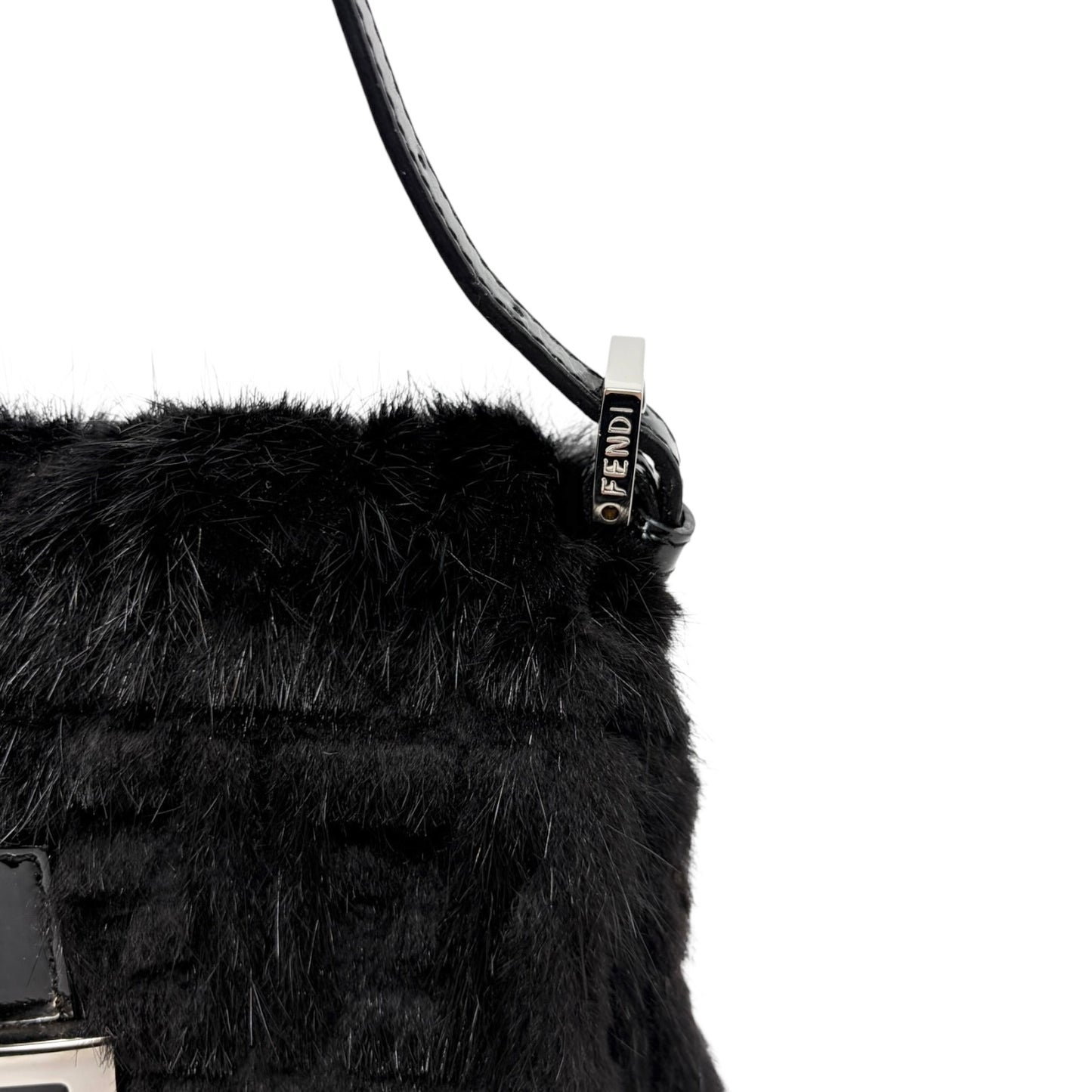 [Exclusive] FENDI Vintage Zucca Monogram Fur Mamma Baguette Bag Black 800296