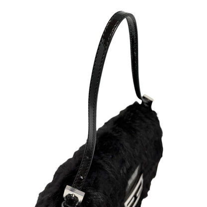 [Exclusive] FENDI Vintage Zucca Monogram Fur Mamma Baguette Bag Black 800296