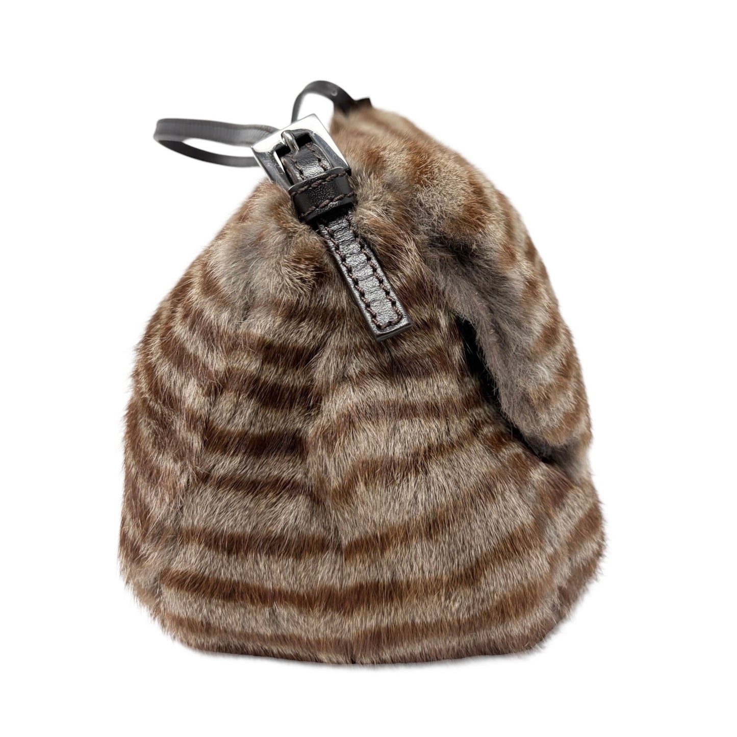 [Exclusive] FENDI Vintage FF Mamma Baguette Fur Bag Brown Silver Leather 800201