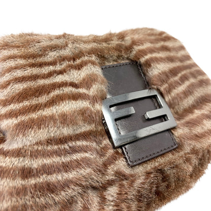 [Exclusive] FENDI Vintage FF Mamma Baguette Fur Bag Brown Silver Leather 800201