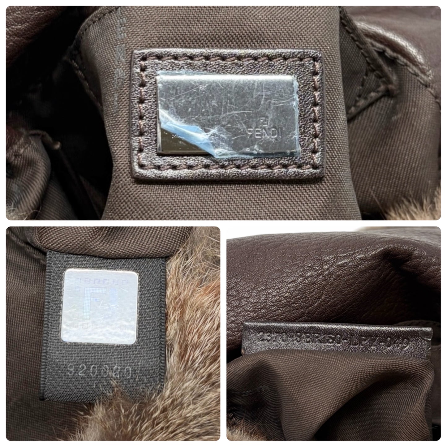 [Exclusive] FENDI Vintage FF Mamma Baguette Fur Bag Brown Silver Leather 800201