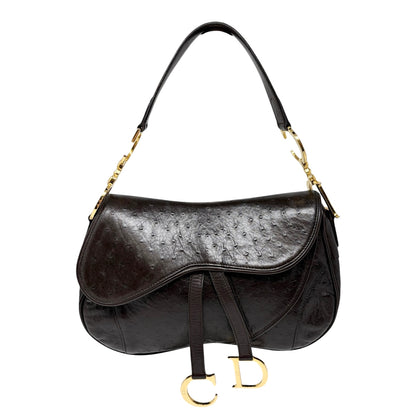 [Exclusive] Christian Dior Vintage CD Double Saddle Bag Brown Leather 800802