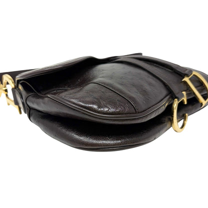 [Exclusive] Christian Dior Vintage CD Double Saddle Bag Brown Leather 800802