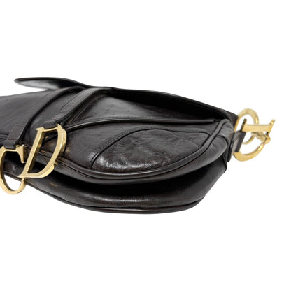 [Exclusive] Christian Dior Vintage CD Double Saddle Bag Brown Leather 800802