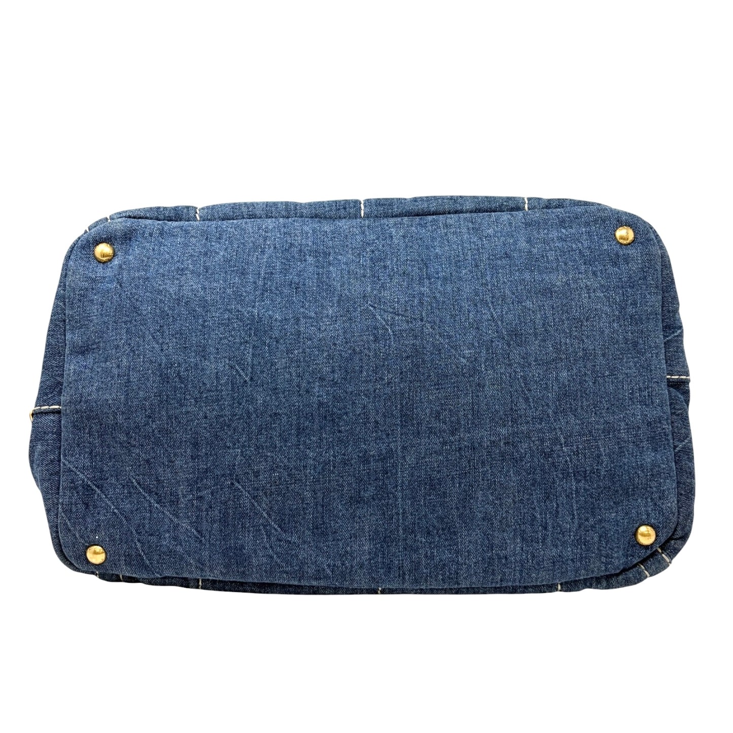 [Exclusive] PRADA Vintage Canapa Big Logo Denim Tote Bag Blue Cream 800295