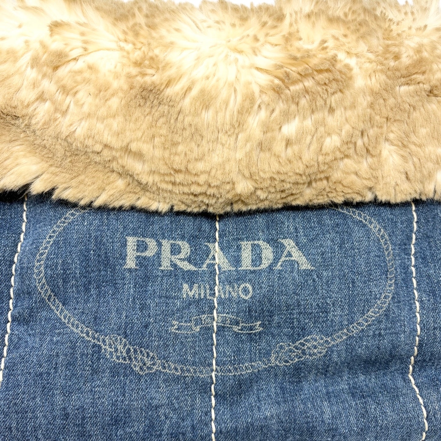 [Exclusive] PRADA Vintage Canapa Big Logo Denim Tote Bag Blue Cream 800295