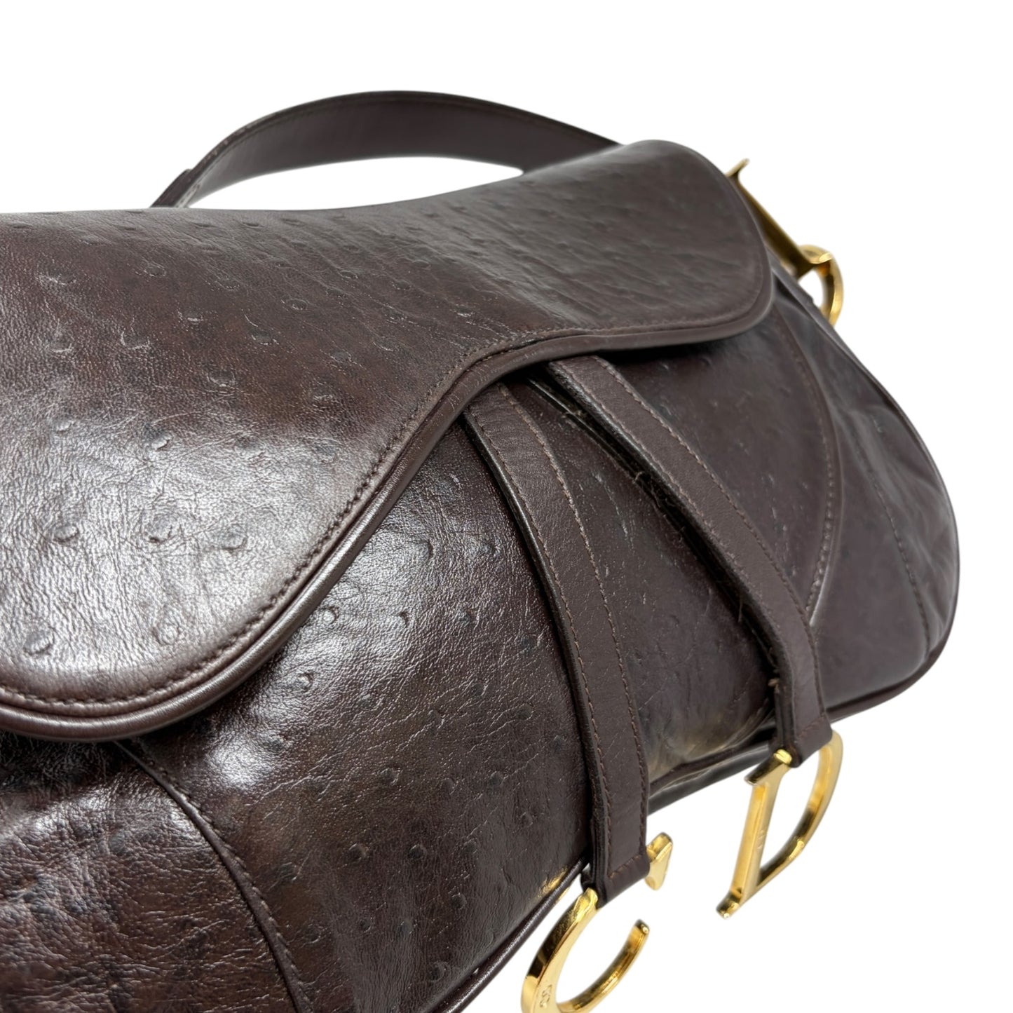 [Exclusive] Christian Dior Vintage CD Double Saddle Bag Brown Leather 800802