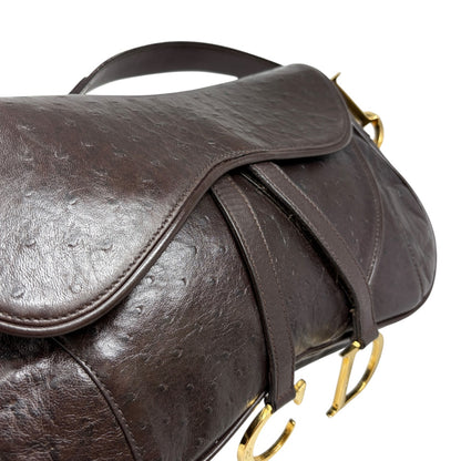 [Exclusive] Christian Dior Vintage CD Double Saddle Bag Brown Leather 800802