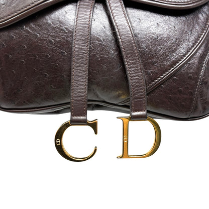 [Exclusive] Christian Dior Vintage CD Double Saddle Bag Brown Leather 800802