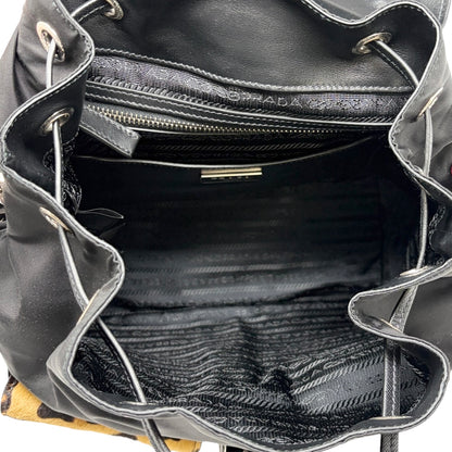 [Exclusive] PRADA Vintage Leopard Calf Hair Shoulder Bag Black Nylon Leather Pony 800203