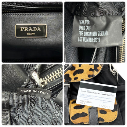[Exclusive] PRADA Vintage Leopard Calf Hair Shoulder Bag Black Nylon Leather Pony 800203