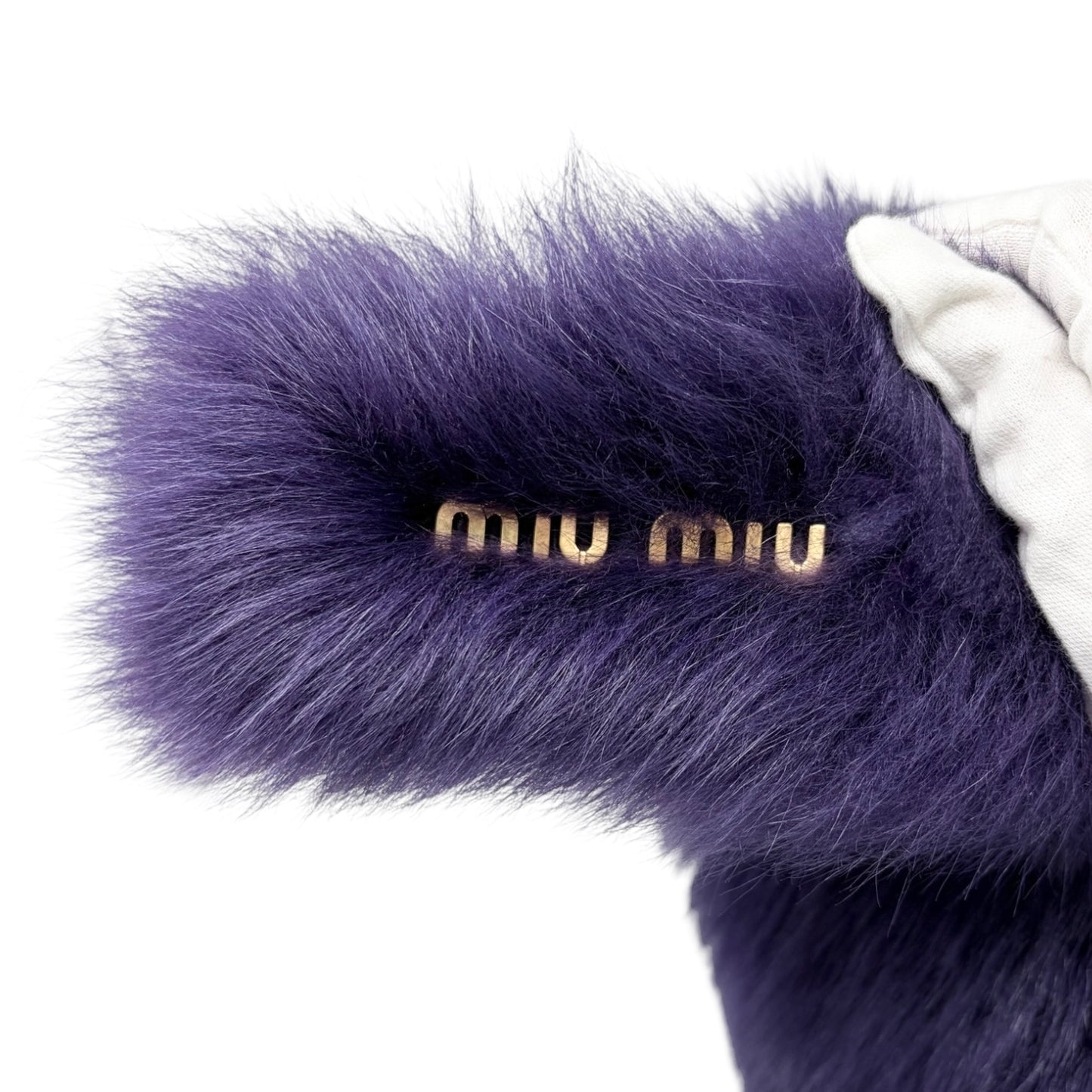 [Exclusive] miu miu Vintage Fur Charm Bag Pouch Set Purple Gold Logo 800300