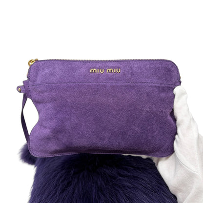 [Exclusive] miu miu Vintage Fur Charm Bag Pouch Set Purple Gold Logo 800300