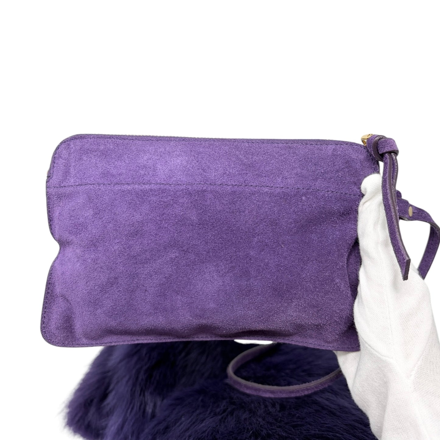 [Exclusive] miu miu Vintage Fur Charm Bag Pouch Set Purple Gold Logo 800300