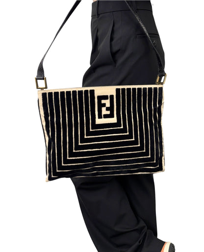 [Exclusive] FENDI Vintage FF Logo Python Velvet Shoulder Bag Black 800208