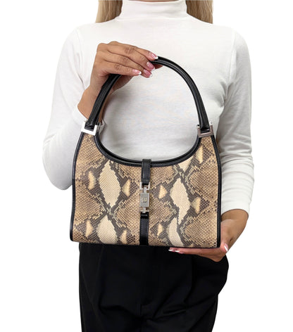 [Exclusive] GUCCI Vintage Jackie Python Shoulder Bag Beige Black 800209