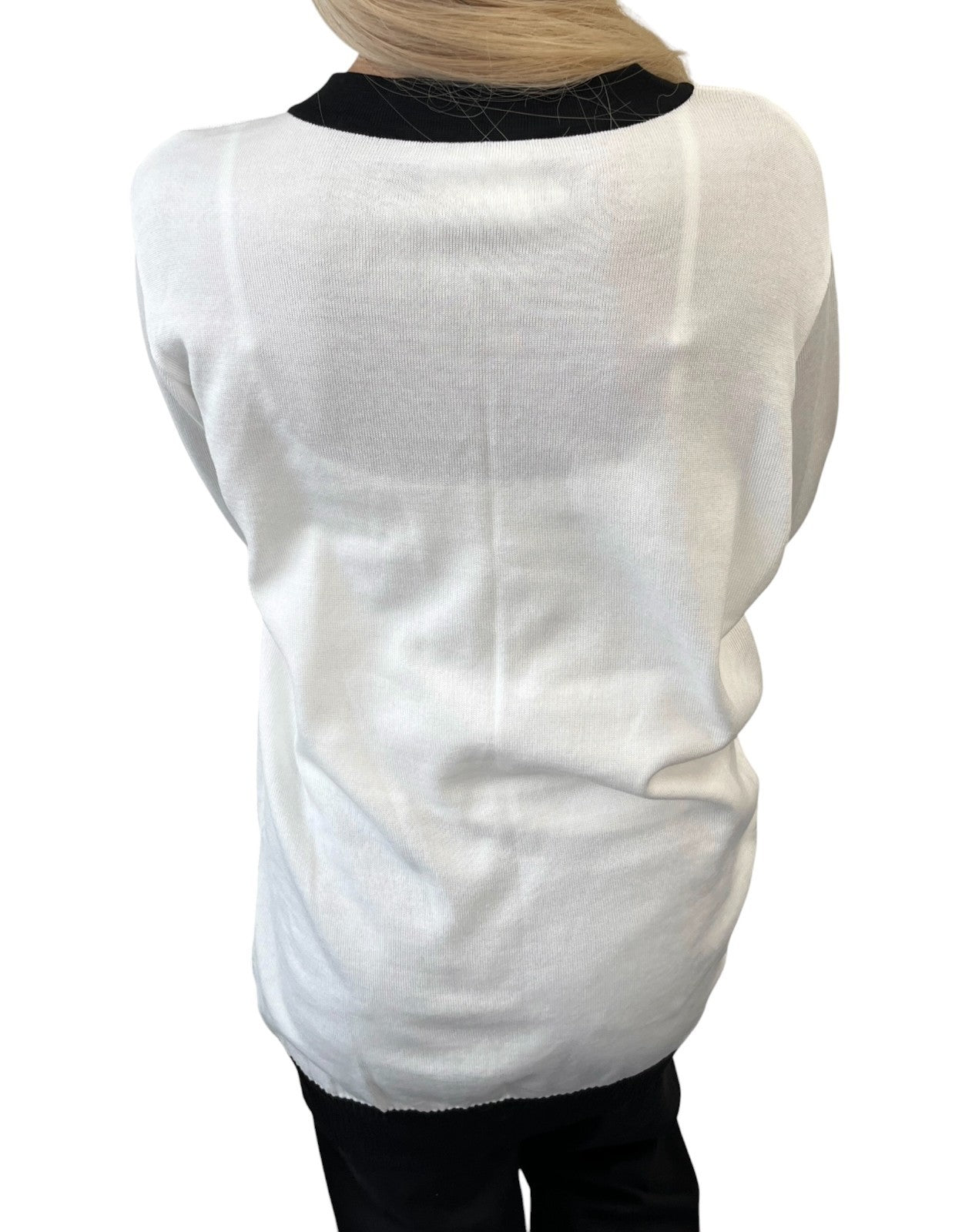 CHANEL Vintage CC Logo Button Cardigan Sweater Top #34 White Black 106908