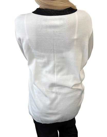 CHANEL Vintage CC Logo Button Cardigan Sweater Top #34 White Black 106908
