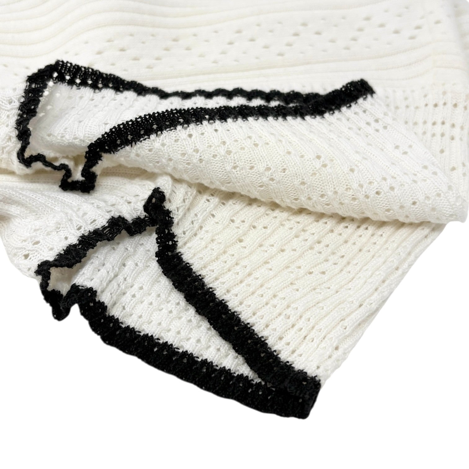 CHANEL Vintage 05C CC Logo Ribbed Knit Ribbon T-shirts Top #38 White Black