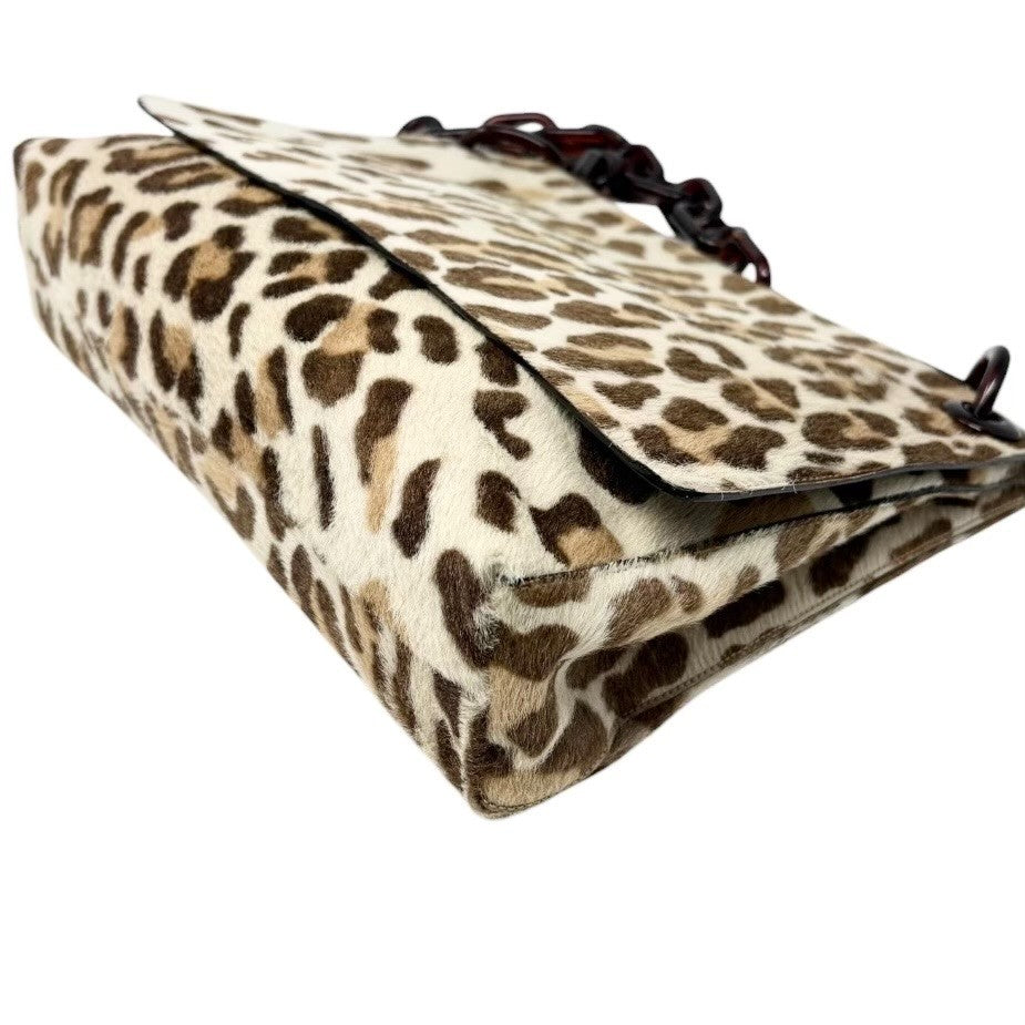 PRADA Vintage Triangle Logo Leopard Pony Calf Hair Chain Shoulder Bag 902309