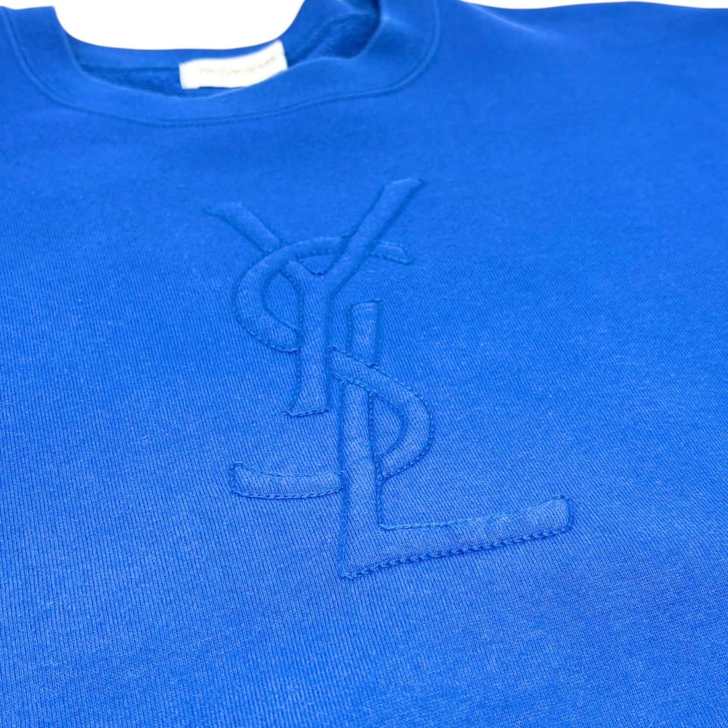 Yves Saint Laurent Vintage Embroidered YSL Big Logo Sweatshirt Top #M Blue