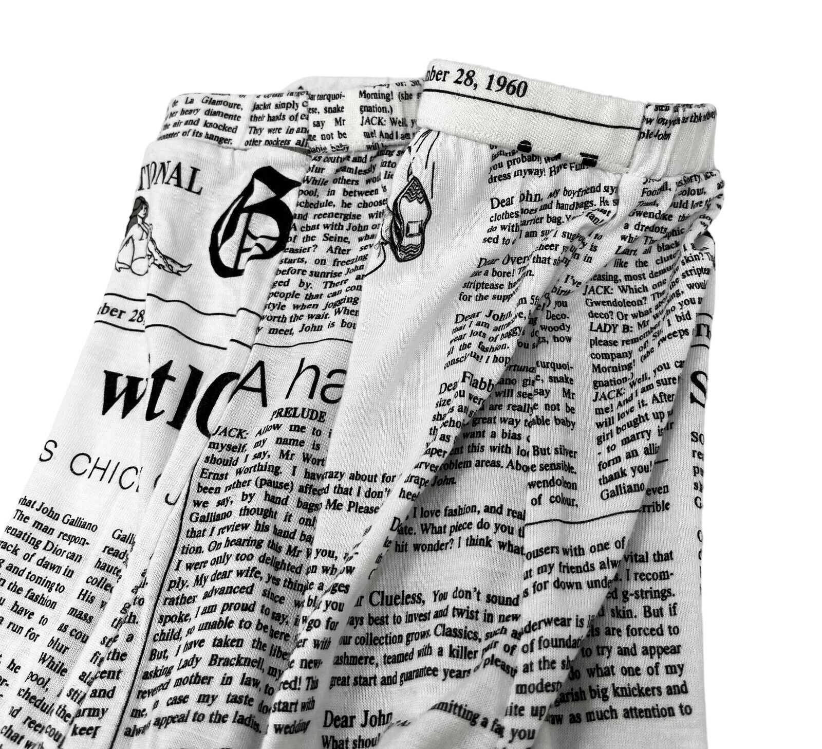 John Galliano Vintage Newspaper Rompers #38 White Black Cotton Blend Rank AB