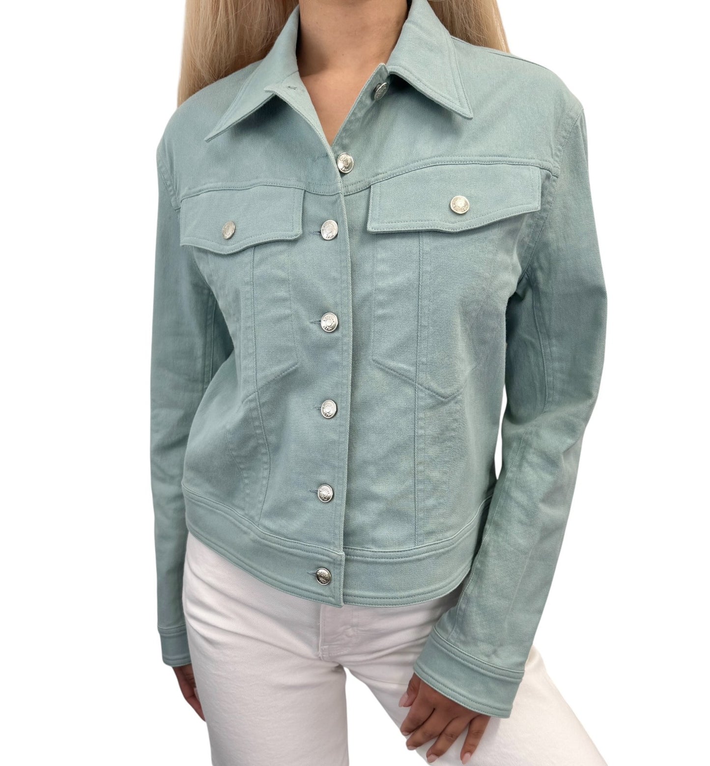 Christian Dior Vintage 2001 J'ADORE Logo Denim Twill Jacket #36 Blue Yellow