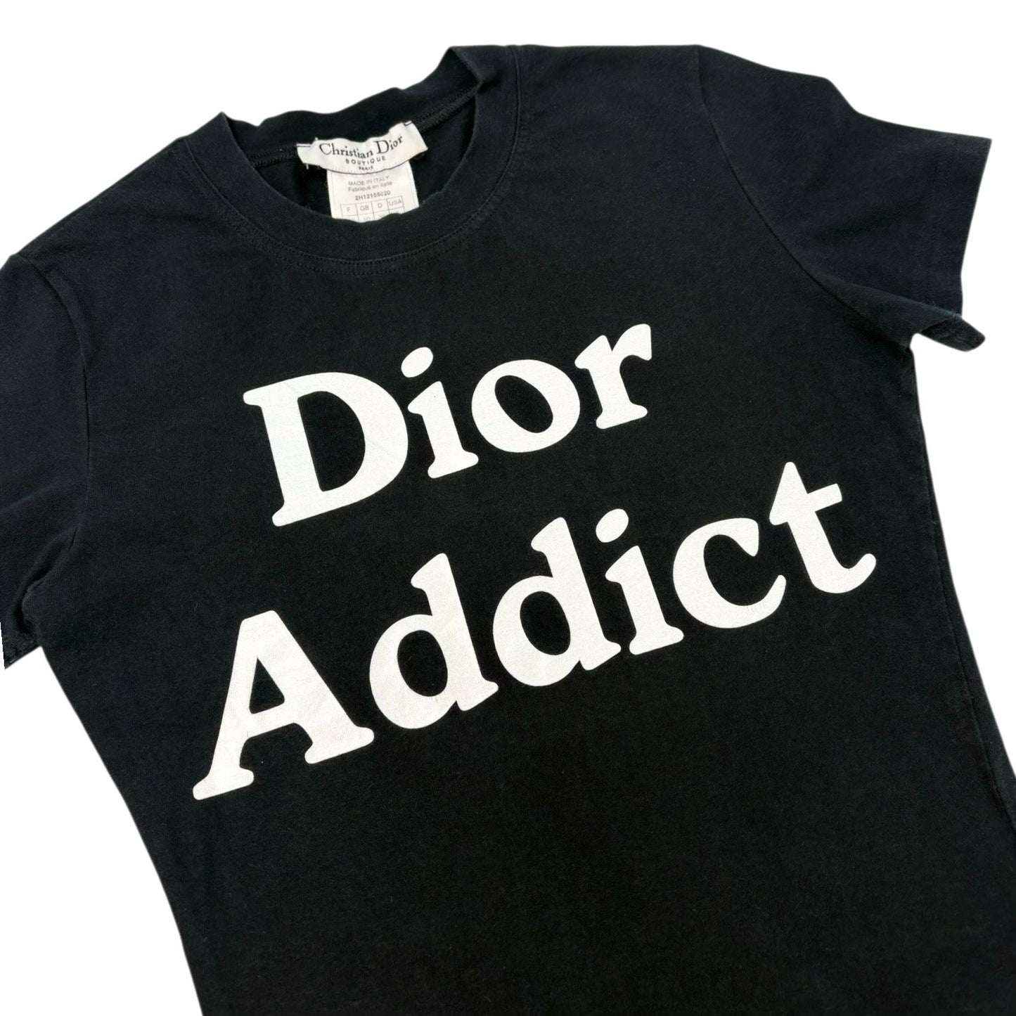 Christian Dior 2002 Vintage Addict Big Logo T-shirt Top #38 Black White Cotton