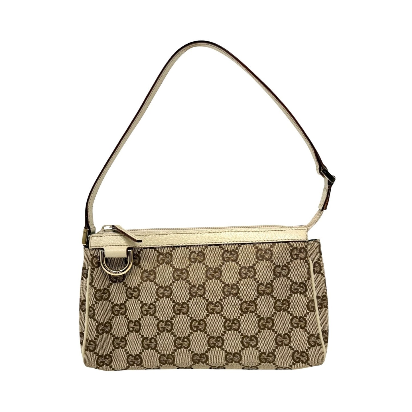 GUCCI Vintage GG Monogram Abbey Logo Mini Shoulder Bag White Brown Canvas