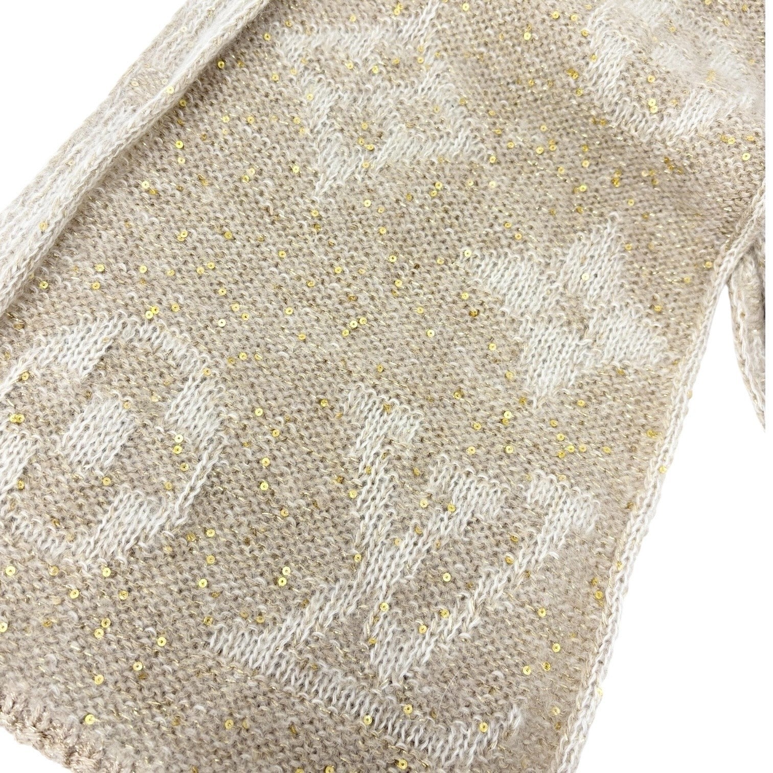 LOUIS VUITTON Vintage LV Monogram Knit Sequins Scarf Shawl Wrap Beige Mohair