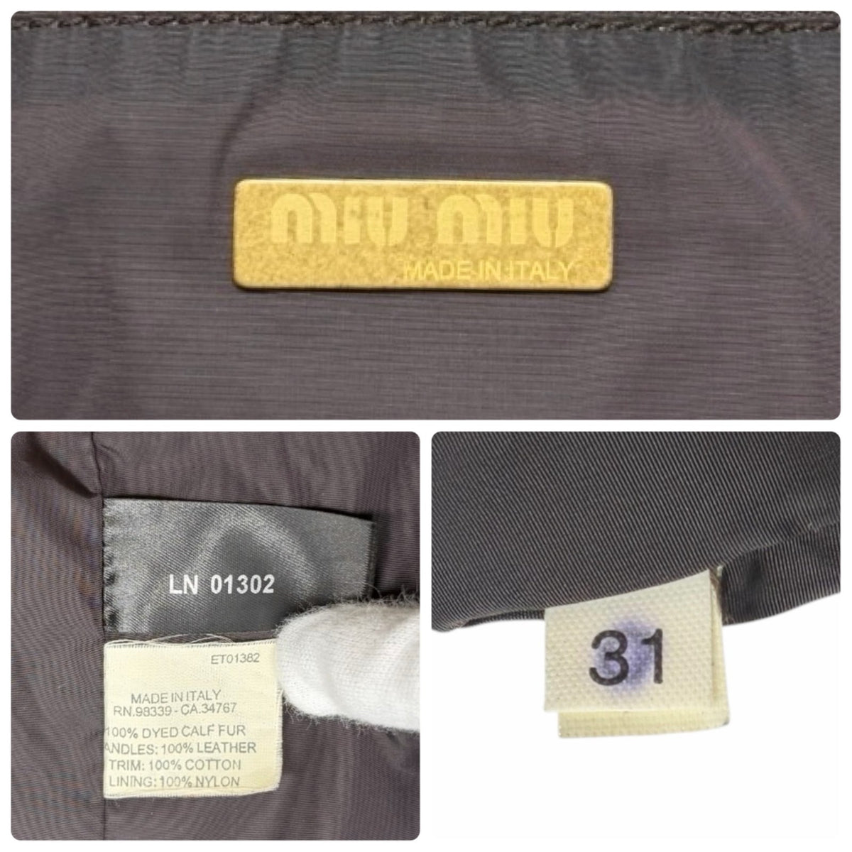 miu miu Vintage Pony Calf Hair Shoulder Bag Brown Beige White Corduroy 902372