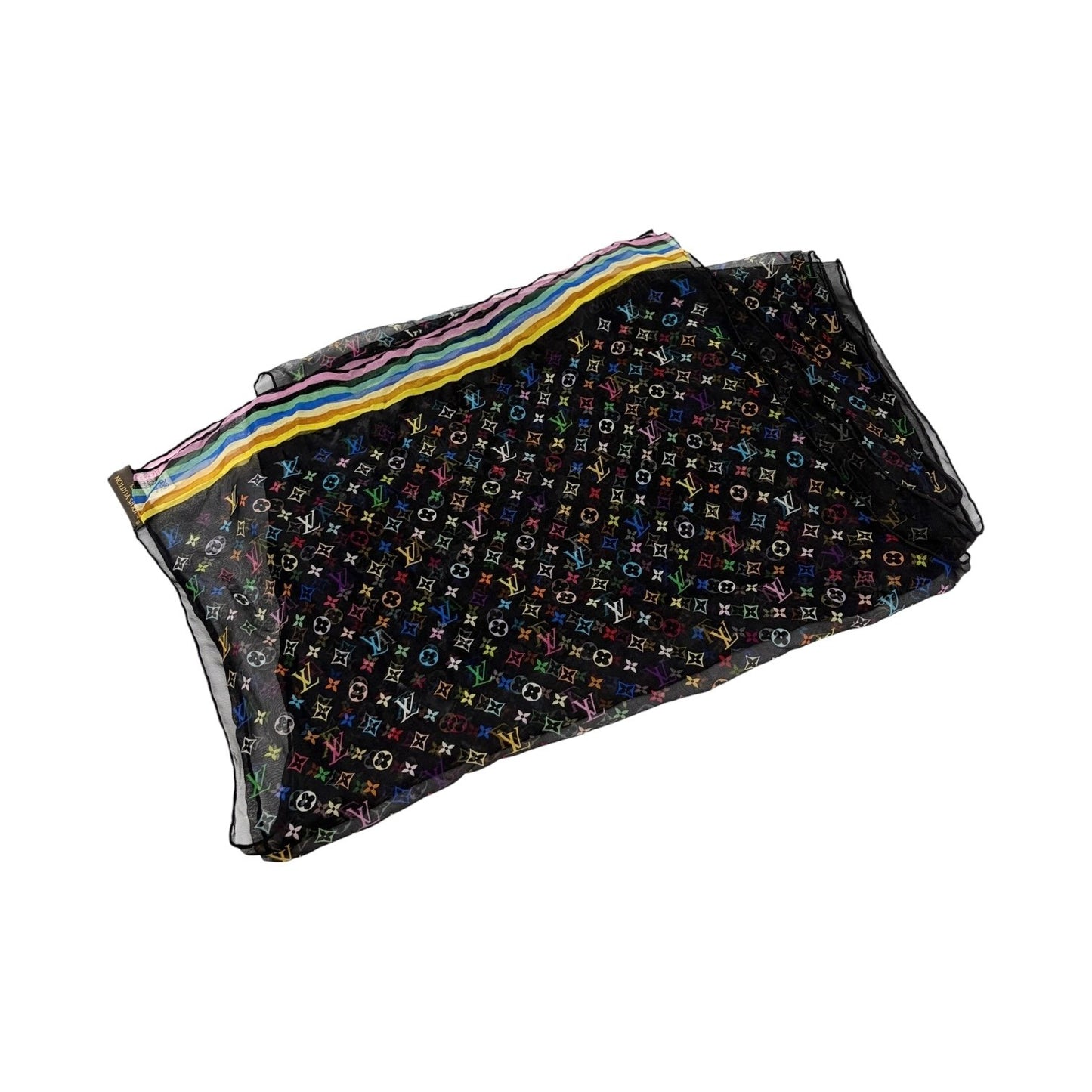 LOUIS VUITTON Vintage LV Monogram Scarf wrap Multicolor Black Silk 902244