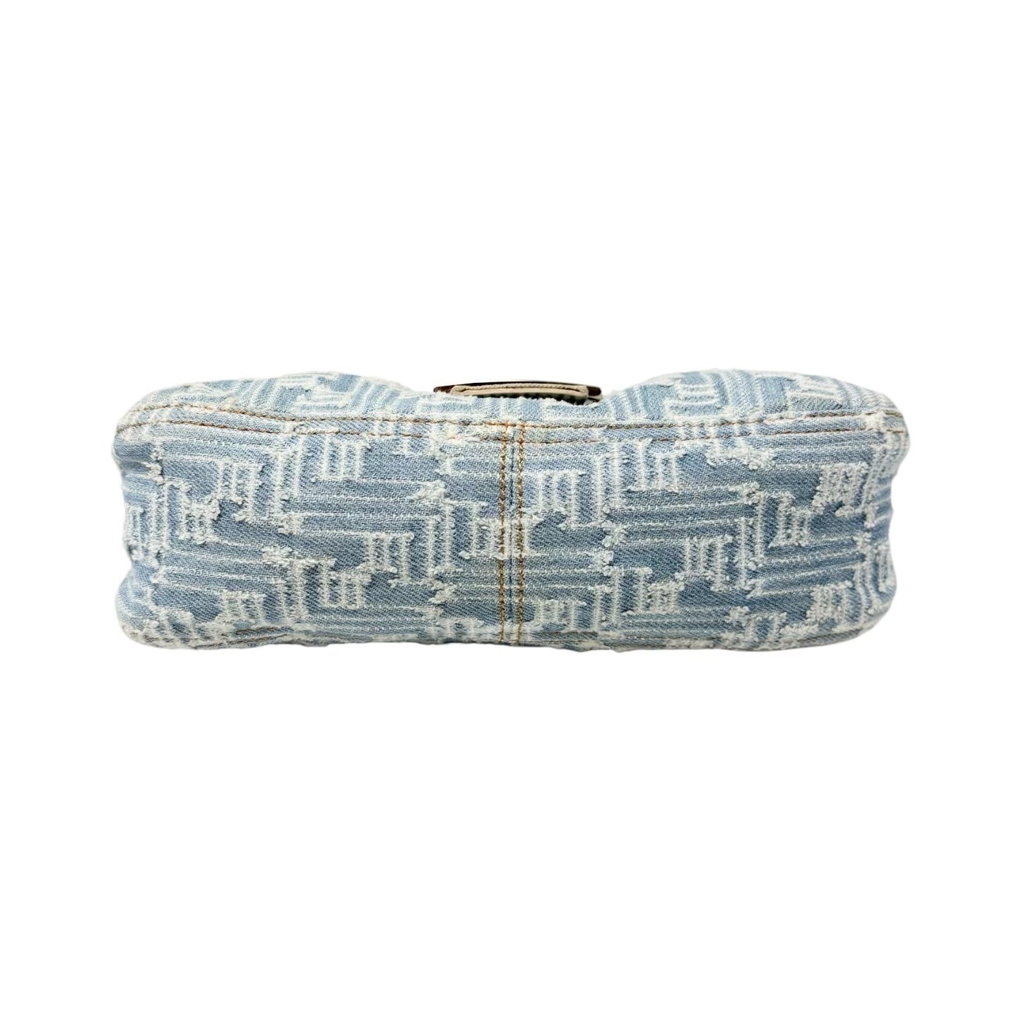 FENDI Vintage FF Zucca Monogram Denim Mamma Baguette Shoulder Bag Blue Gold