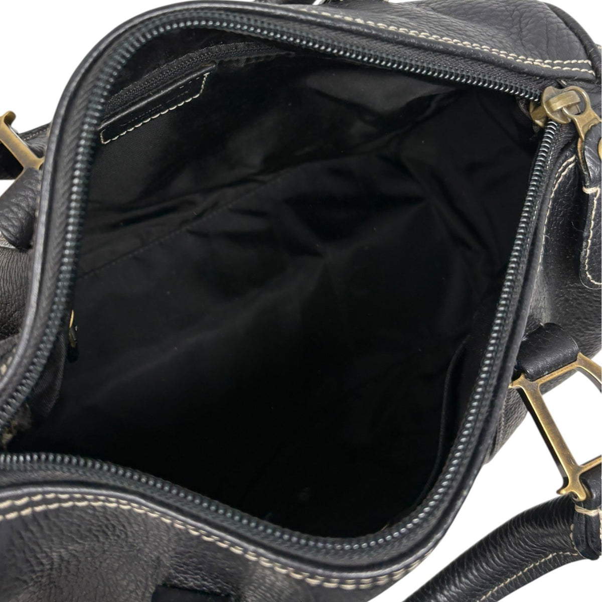 Christian Dior Vintage Padlock Double Handle Bag Handbag Black Leather 902348
