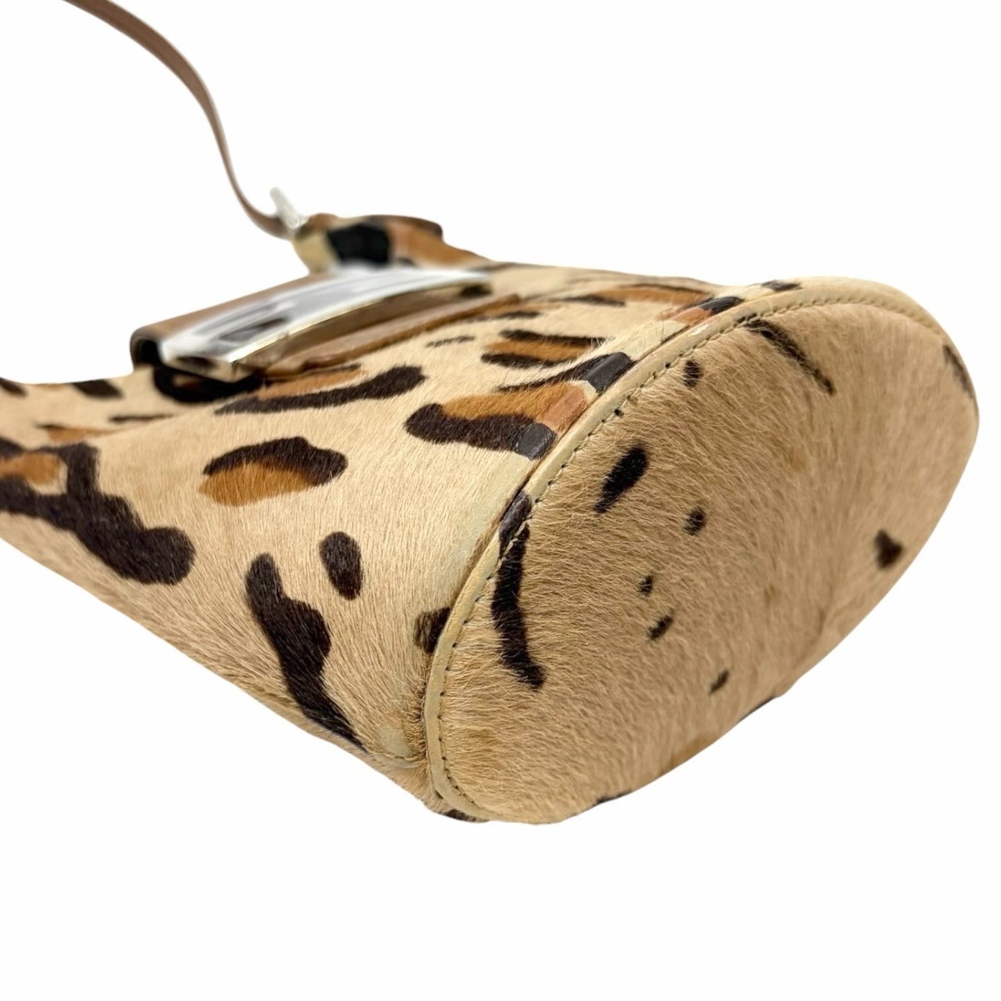 FENDI Vintage FF Logo Leopard Pony Calf Hair Mini Hobo Bag Beige Brown 901984