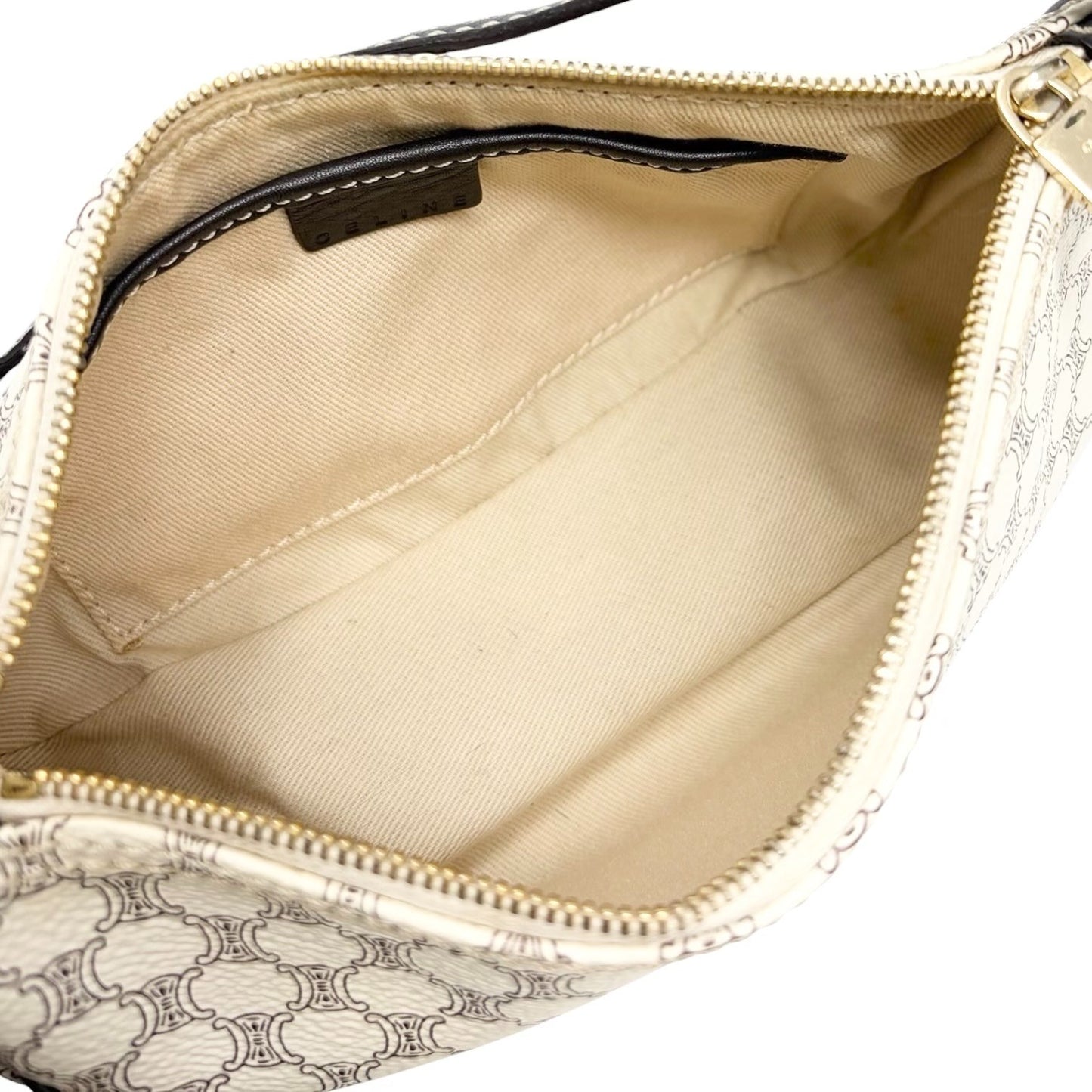 CELINE Vintage Macadam Monogram Shoulder Bag Pochette White Brown PVC 902075