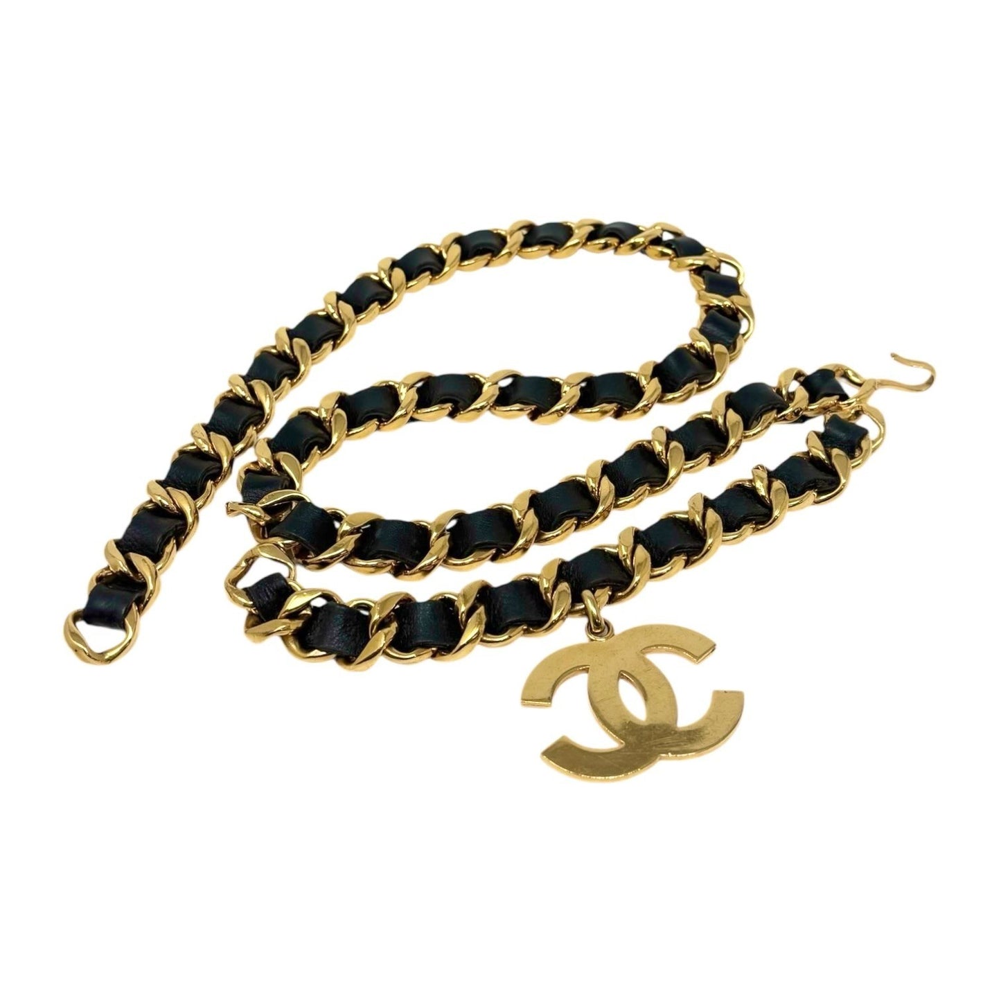 CHANEL Vintage 93A Jumbo CC Logo Metal Gold Chain Belt Leather Accessory Iconic