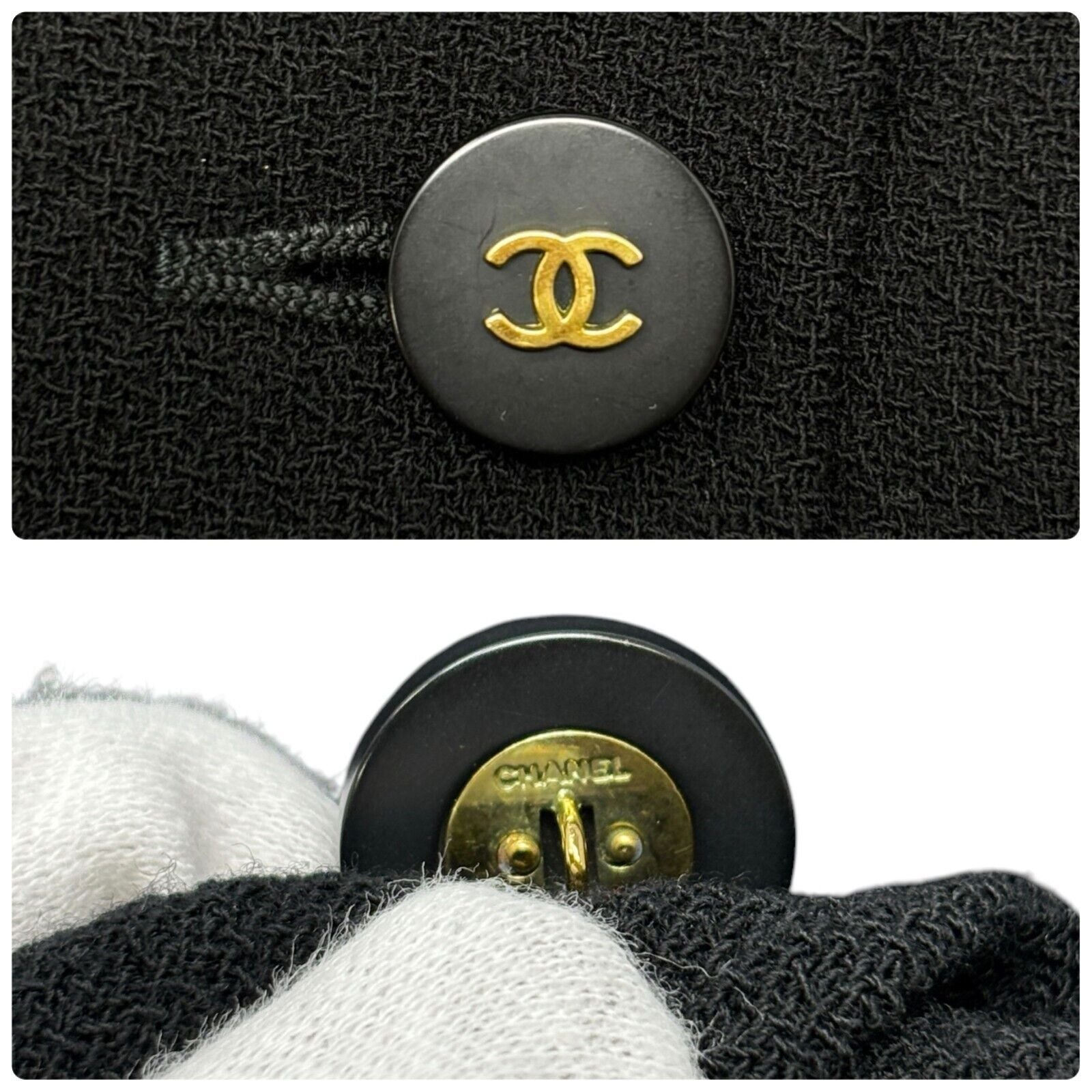 CHANEL Vintage 94A CC Logo Long Sleeve Dress #42 One-piece Black Wool Button