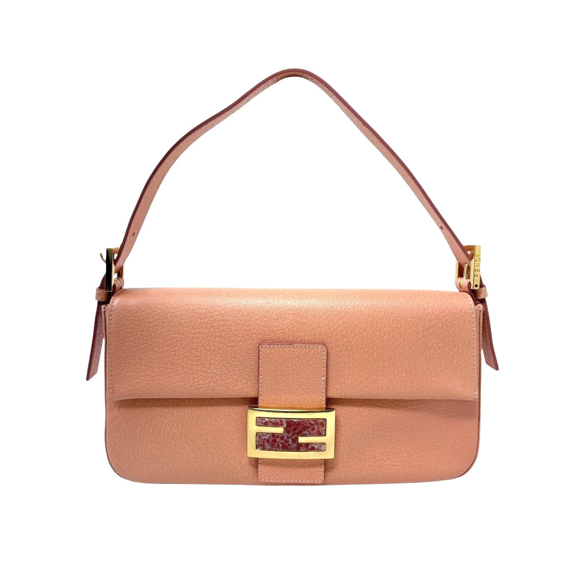FENDI Vintage FF Logo Mamma Baguette Shoulder Bag Handbag Salmon Pink Leather