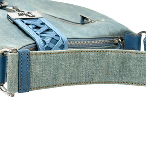 Christian Dior Vintage 2002 Admit It Denim Shoulder Bag Blue Silver Cotton