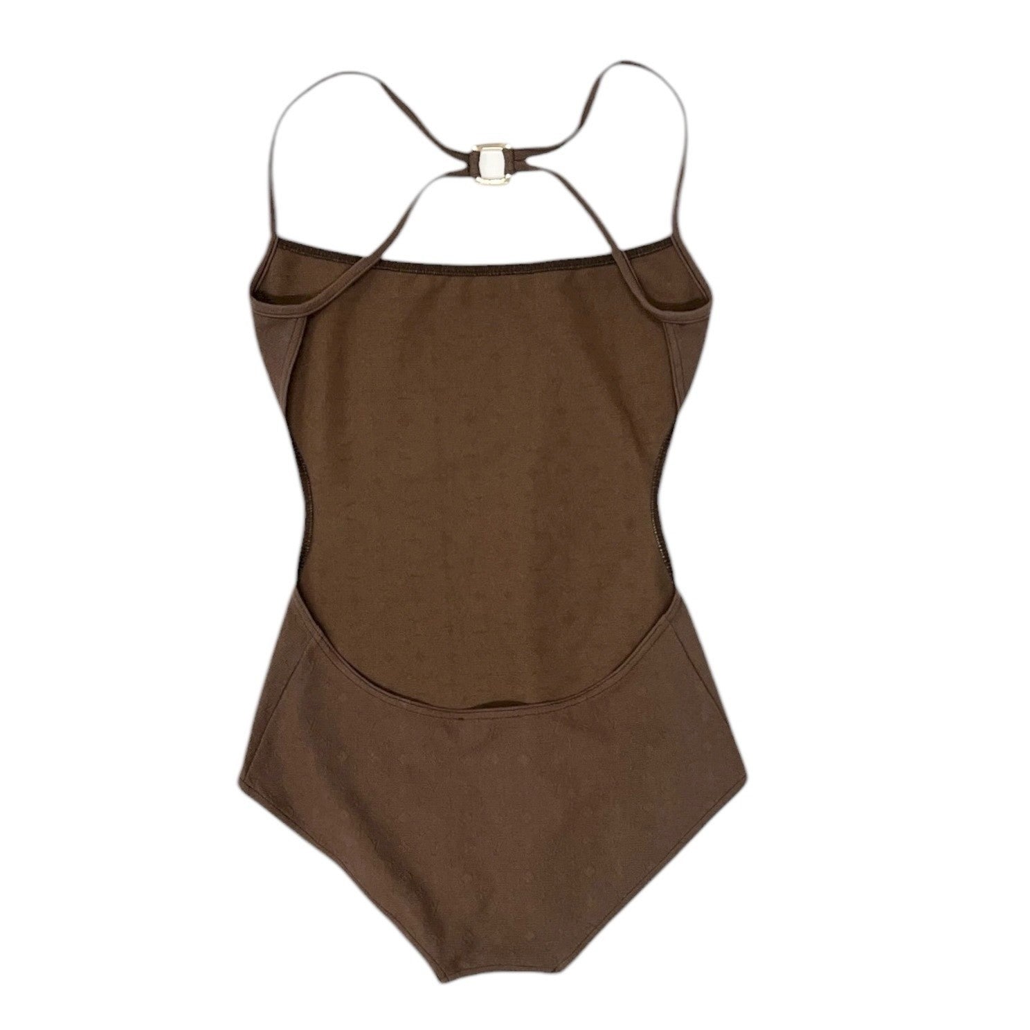 LOUIS VUITTON Vintage LV Logo Monogram Swimsuit Swimwear #36 Brown Gold Nylon