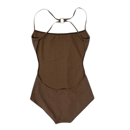 LOUIS VUITTON Vintage LV Logo Monogram Swimsuit Swimwear #36 Brown Gold Nylon