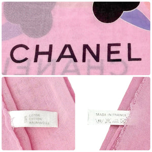 CHANEL Vintage 00s CC Mark Logo Scarf Wrap Pareo Skirt Pink Green Cotton Rank AB