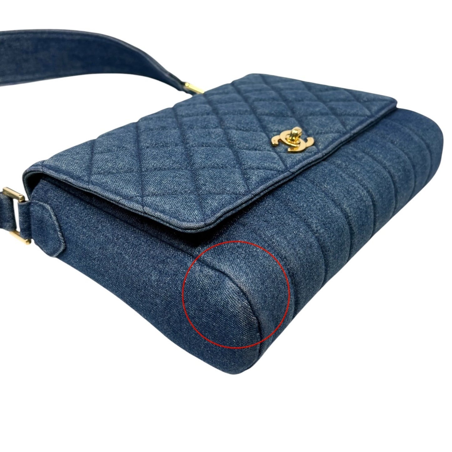 CHANEL Vintage CC Logo Quilted Denim Flap Shoulder Bag Blue Gold 901873